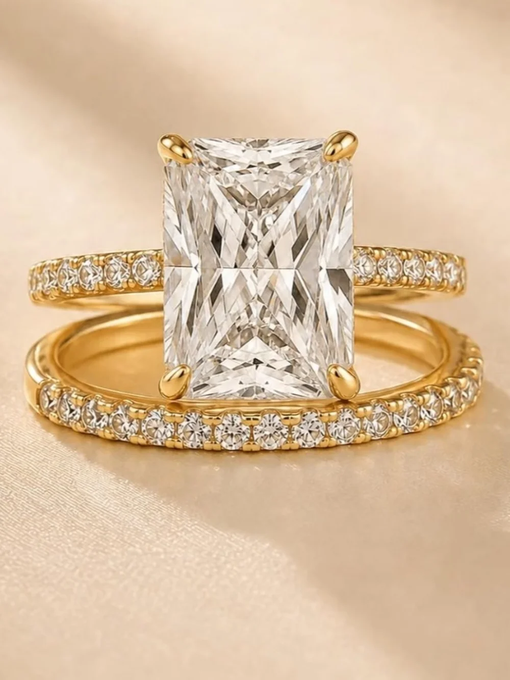 .925 Radiant Engagement Ring Set